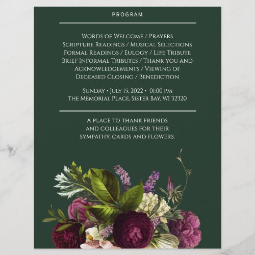 Purple Green Floral Funeral Memorial Program Flyer