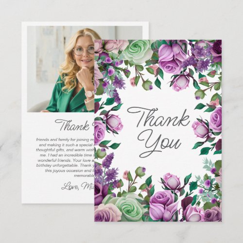 Purple Green Floral Garden Birthday Thank You Card