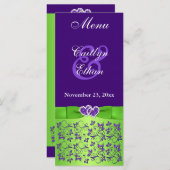 Purple, Green Floral, Hearts Menu Card (Front/Back)