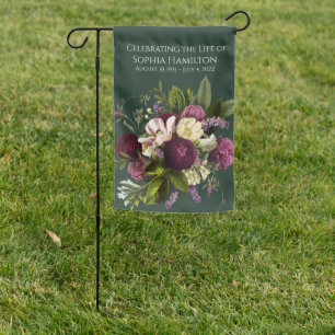 Purple Green Floral Memorial Funeral Garden Flag