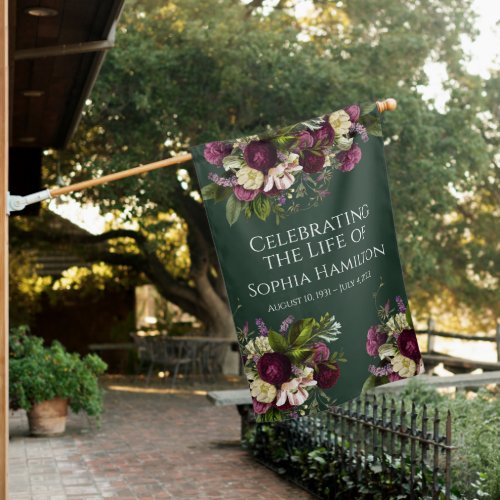 Purple Green Floral Memorial Funeral House Flag