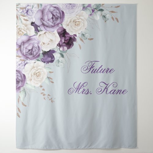 Purple  Green Floral Modern Wedding Tapestry