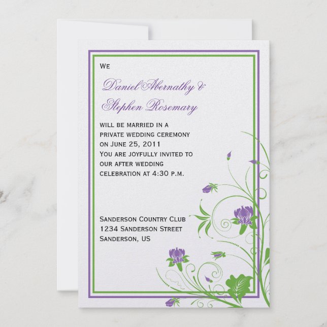 Purple Green Floral Swirls Post Wedding Celebratio Invitation (Front)