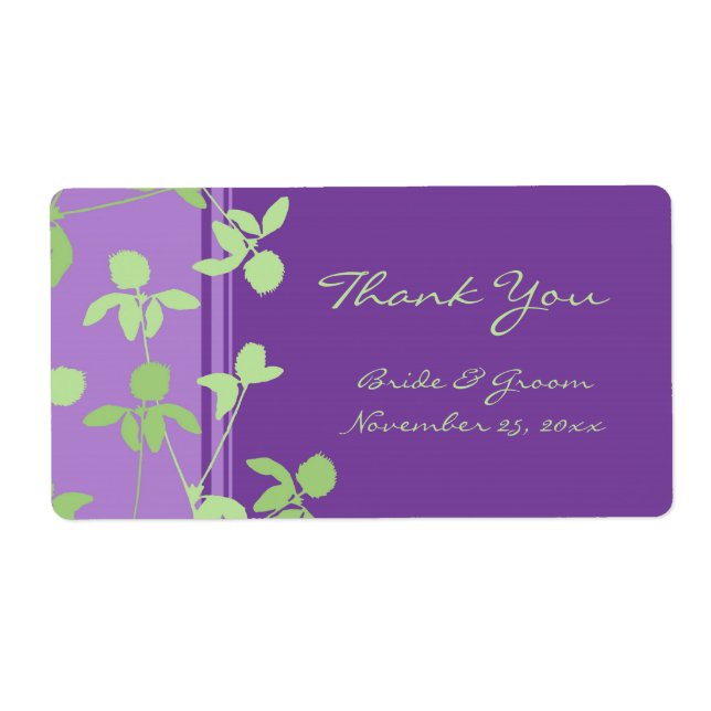 Purple Green Floral Swirls Wedding Labels (Front)