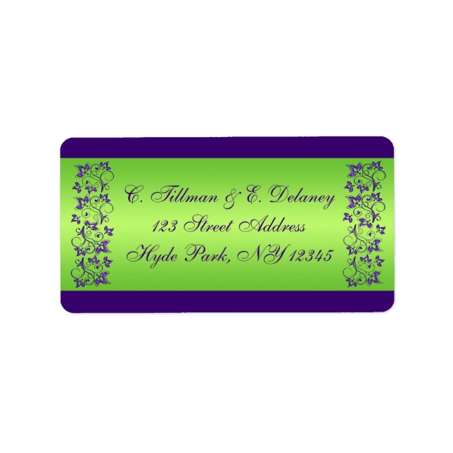Purple, Green Floral Wedding Address Label 2 (Front)