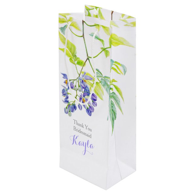 Purple green floral wedding favor gift bag (Back Angled)