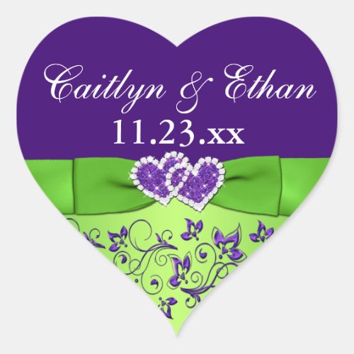 Purple Green Floral Wedding Favor Sticker