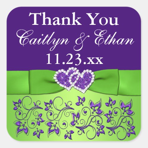 Purple Green Floral Wedding Favor Sticker