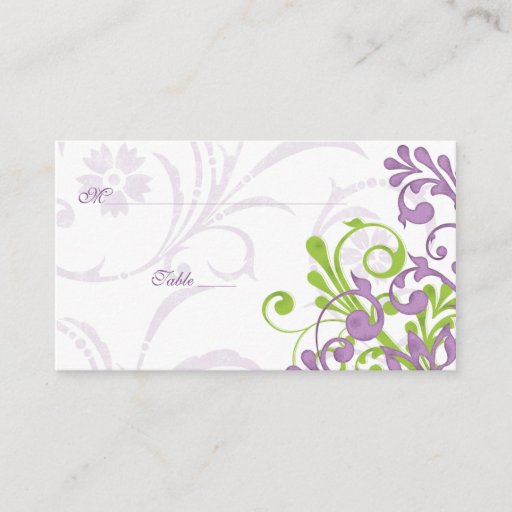 Customizable Purple Green Floral Wedding Place or Escort Cards Business Cards