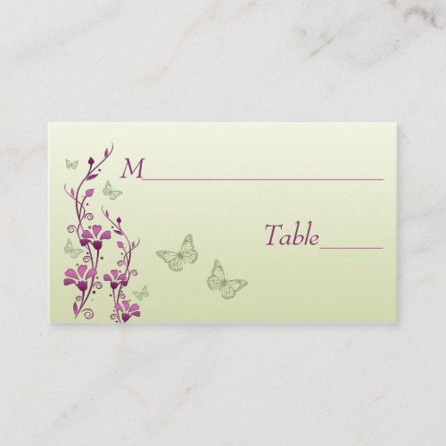 Purple Green Floral with Butterflies Place Cards