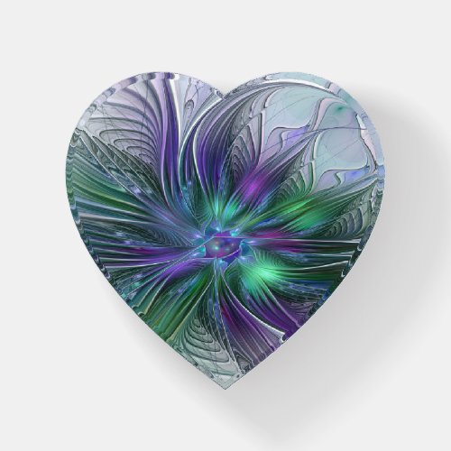 Purple Green Flower Abstract Art Fractal Heart Paperweight