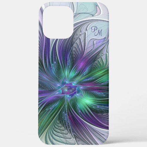 Purple Green Flower Abstract Art Fractal Initials iPhone 12 Pro Max Case