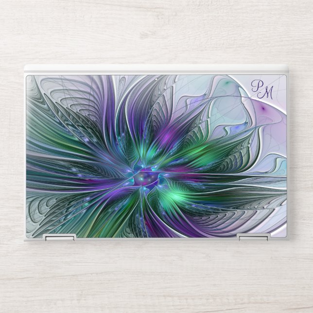 Purple Green Flower Abstract Art Fractal Initials HP Laptop Skin (Front)