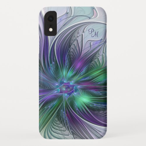 Purple Green Flower Abstract Art Fractal Monogram iPhone XR Case