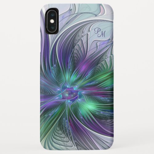 Purple Green Flower Abstract Art Fractal Monogram iPhone XS Max Case