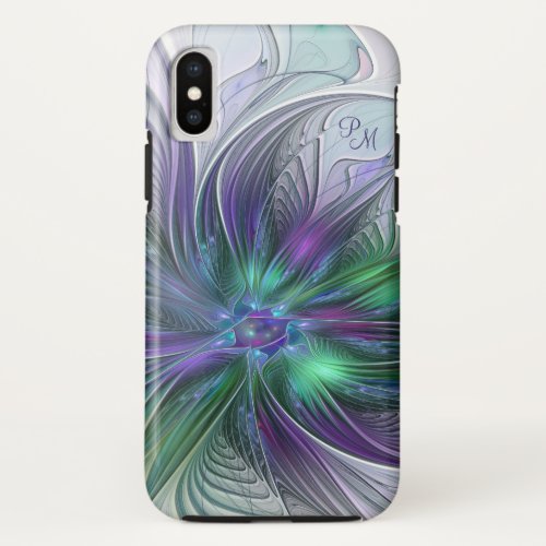 Purple Green Flower Abstract Art Fractal Monogram iPhone X Case