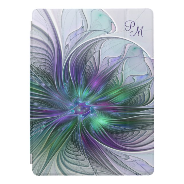Purple Green Flower Abstract Art Fractal Monogram iPad Pro Cover (Front)