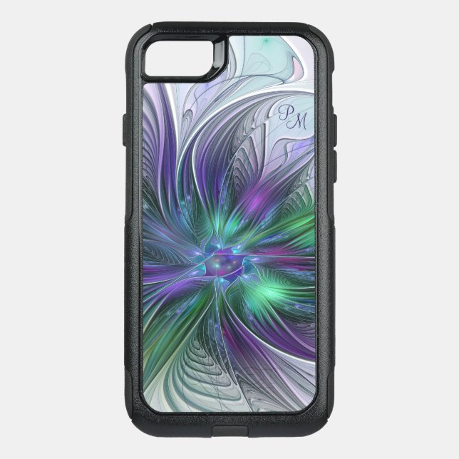 Purple Green Flower Abstract Art Fractal Monogram Otterbox iPhone Case (Back)