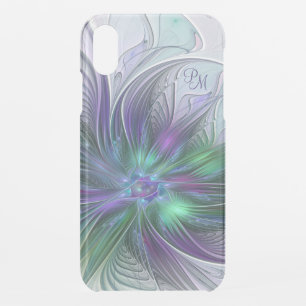 Purple Green Flower Abstract Art Fractal Monogram iPhone XR Case