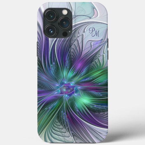 Purple Green Flower Abstract Fractal Art Initials iPhone 13 Pro Max Case