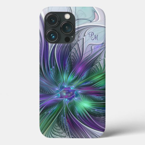 Purple Green Flower Abstract Fractal Art Initials iPhone 13 Pro Case