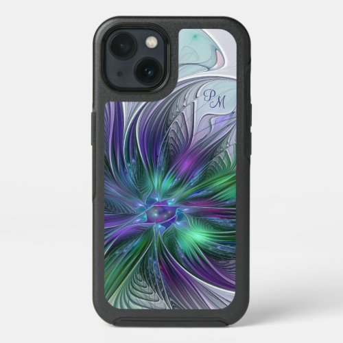Purple Green Flower Abstract Fractal Art Initials iPhone 13 Case