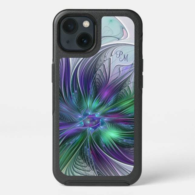 Purple Green Flower Abstract Fractal Art Initials Otterbox iPhone Case (Back)