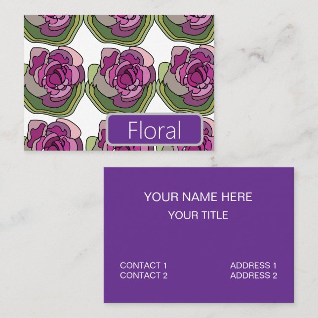 Purple Green Flower Floral Business Card (Front/Back)