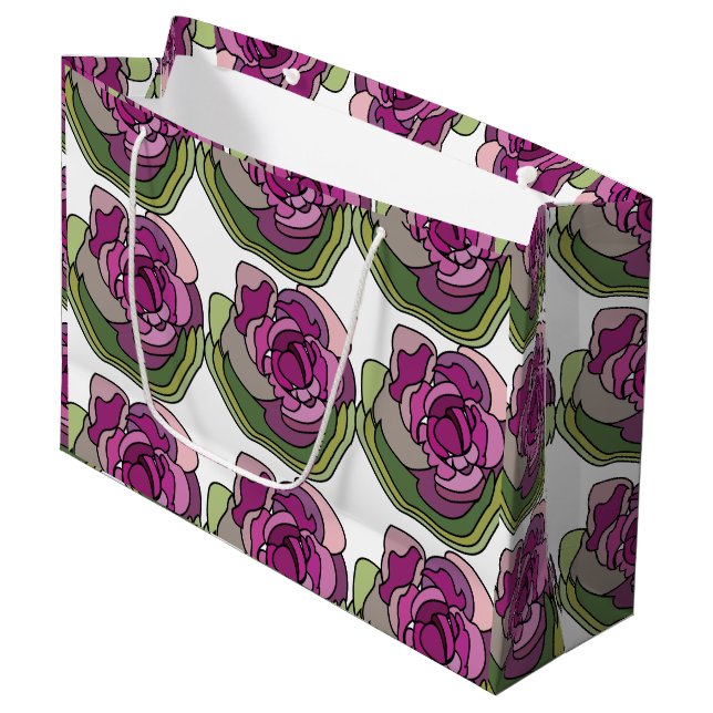 Purple Green Flower Floral Large Gift Bag (Front Angled)