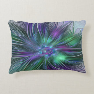 Purple Green Flower Modern Abstract Art Fractal Accent Pillow