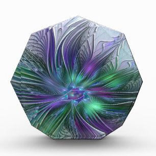 Purple Green Flower Modern Abstract Art Fractal Acrylic Award