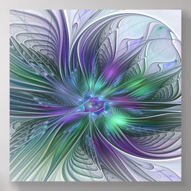 Purple Green Flower Modern Abstract Art Fractal Acrylic Photo Tile (Front Set)