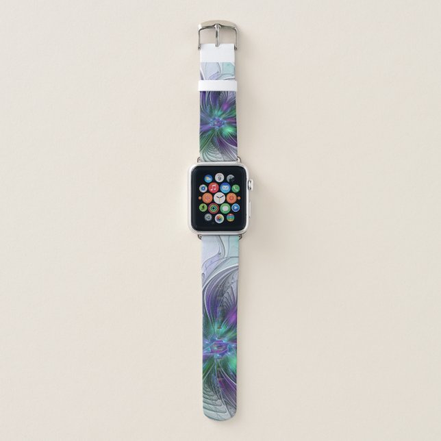 Purple Green Flower Modern Abstract Art Fractal Apple Watch Band (Front)