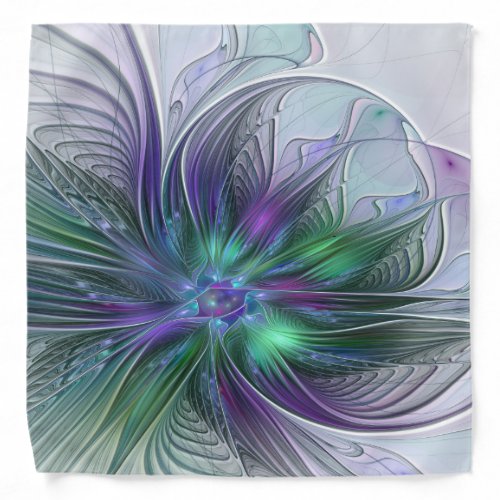 Purple Green Flower Modern Abstract Art Fractal Bandana