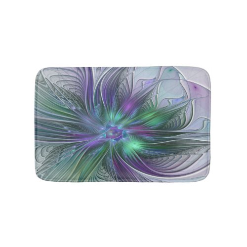 Purple Green Flower Modern Abstract Art Fractal Bath Mat