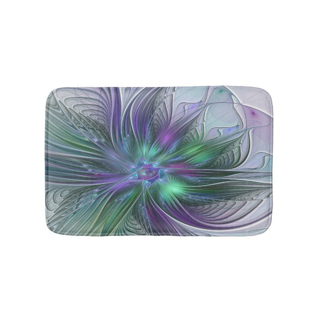 Purple Green Flower Modern Abstract Art Fractal Bath Mat (Front)