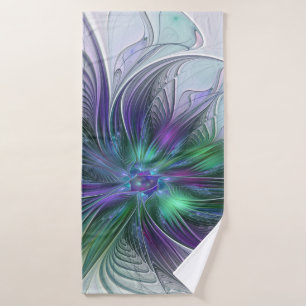 Purple Green Flower Modern Abstract Art Fractal Bath Towel