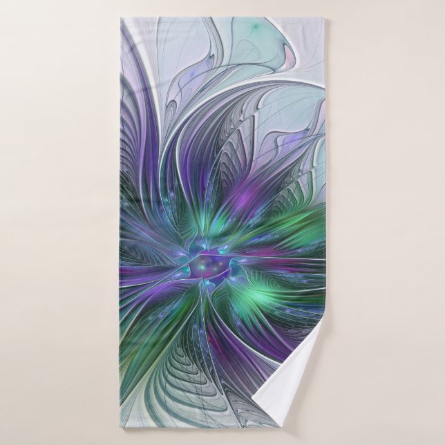 Purple Green Flower Modern Abstract Art Fractal Bath Towel (Bath Towel)