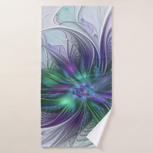 Purple Green Flower Modern Abstract Art Fractal Bath Towel