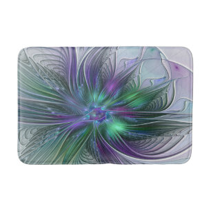 Purple Green Flower Modern Abstract Art Fractal Bathroom Mat
