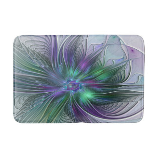 Purple Green Flower Modern Abstract Art Fractal Bathroom Mat