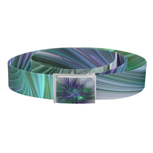 Purple Green Flower Modern Abstract Art Fractal Belt