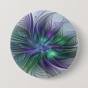 Purple Green Flower Modern Abstract Art Fractal Button