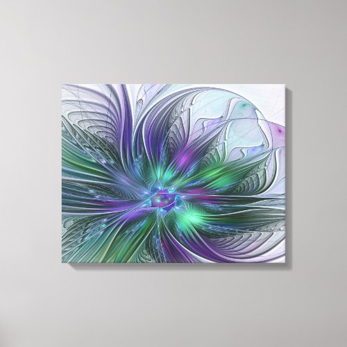 Purple Green Flower Modern Abstract Art Fractal Canvas Print