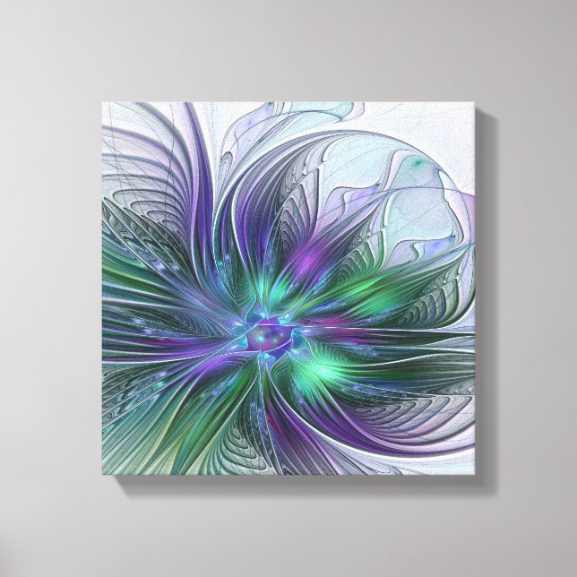 Purple Green Flower Modern Abstract Art Fractal Canvas Print (Front)