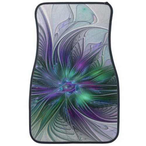 Purple Green Flower Modern Abstract Art Fractal Car Floor Mat