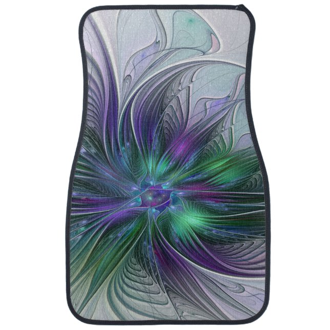 Purple Green Flower Modern Abstract Art Fractal Car Floor Mat (Front)