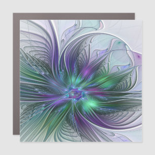 Purple Green Flower Modern Abstract Art Fractal Car Magnet