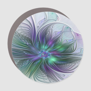 Purple Green Flower Modern Abstract Art Fractal Car Magnet