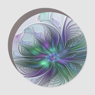 Purple Green Flower Modern Abstract Art Fractal Car Magnet